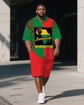 Big Men's Festival Fist Splicing Style Juneteenth Theme Short Sleeve Polo Shirt Shorts Suit