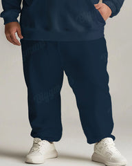 Big and Tall Guy’s Everyday Casual I'm Not Fat Striped Alphabet Print Hoodie Set