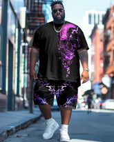 Men's Plus Size Street Fashion Electric Shock Irregular Skull Print T-Shirt Shorts Suit