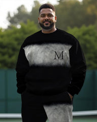 Casual Simple Letter Men's Plus Size Sweatshirt Two-Piece Set