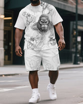 Men's Street Style Simple Clone Gorillas Print Casual Big & Tall Short-Sleeve T-shirt & Short Set