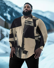 Art Brush Long Sleeve Lapel Shirt Men's Plus Size