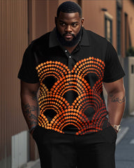 Black Polo Dot Polo Short Sleeve Trousers Suit Men's Plus Size