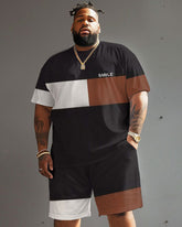 Colorblock Large Size Men's Short Sleeve T-shirt and Shorts Set