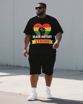 Big Men's Heart Style BLACK HISTORY Juneteenth Theme Short Sleeve T-Shirt & Shorts Suit