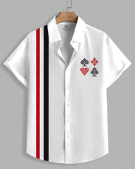 Men's Plus Size White Stripe Retro Poker Print Short Sleeve Shirt