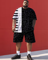 Black and White Musical Note Key Print Men's Large Size Suit