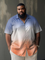 Men's Casual Style Plus Size Simple Short Sleeve Gradient Shirt