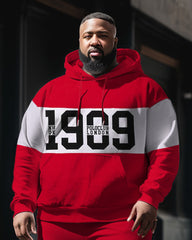 Plus Size Men's 1909 Color Matching Hoodie Two-Piece Set