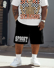 Men's Plus Size Spooky Season Checkerboard Print T-Shirt Shorts Suit