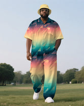 Big Men Casual Colorful Triangle Layered Gradient Short Sleeve Shirt Trousers Suit