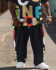 Simple Letter Colorblock Print Large Men's Set