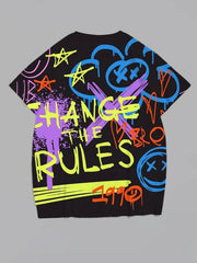 Women's Plus Size Graffiti Print Round Neck Short Sleeve T-Shirt