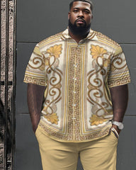 Big Guys Elegant Classic Geometric Short Sleeve Shirt Shorts Set