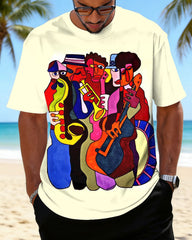Big & Tall Men's Abstract Music Cartoon Illustration Print Crewneck Short Sleeve T-Shirt
