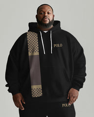 Big Men's Daily Casual Simple Plaid Patchwork Printed Hoodie Set