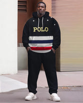 Big Men's Tracksuit Hip Hop POLO Colorblock Hoodies 2-Piece Set