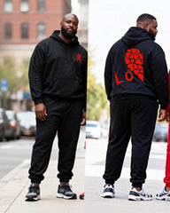 Big & Tall Couples Love LOVE Contrast Color Stitching Printed Hoodie Set