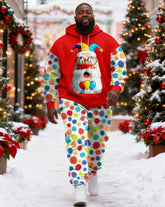 Big & Tall Men's Christmas Polka Dot Clown Santa Claus Hoodie Set