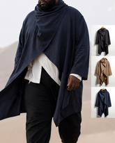 S-4XL Men's Cotton Linen Long Irregular Cape Long Sleeve Jacket