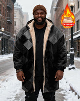 Big & Tall Men's Black White Dot Diamond Velvet Thickened Long Hooded Coat