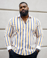 S-3XL Men's Business Stripe Windsor Collar Stretch Long Sleeve Shirt-Free Ironing