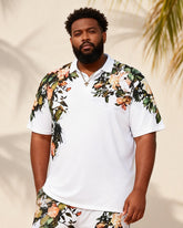 Big & Tall Men's White Bottom Rose Floral Print Short Sleeve Polo Shirt
