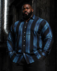 Big & Tall Men's Blue And Black Vertical Stripe Print Long Sleeve Shirt Pants Set