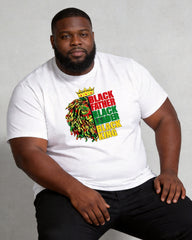 Big & Tall Men's Black Father Lion Red, Yellow, And Green Crown Print Crewneck Short-Sleeve T-Shirt