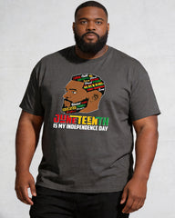 Big & Tall Men's Juneteenth Black Head Like Text Print Round Neck Short Sleeve T-shirt
