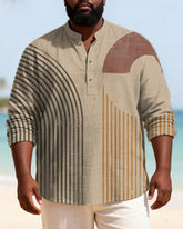 Big & Tall Men's Geometric Stripe Patchwork Printed Henry Collar Long Sleeve Shirt