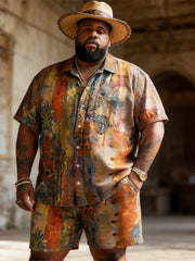 Big & Tall Men's Artistic Splatter Plant Print Short-Sleeve Shirt And Shorts Set