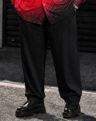 Big & Tall Men's Black And Red Granular Gradient Print Long Sleeve Shirt Pants Set