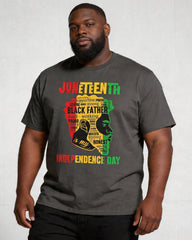 Big & Tall Men's Juneteenth Black Head Like Text Color Matching Printed Round Neck Short Sleeve T-shirt