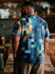 Big & Tall Men's Colorful Patchwork Printed Round Neck Short Sleeve Tee