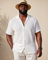 S-2XL Men's Casual Striped Cut-out Lapel Short Sleeve Shirt
