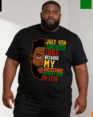 Big & Tall Men's Juneteenth Black Head Slogan Printed Crewneck Short-Sleeved T-Shirt