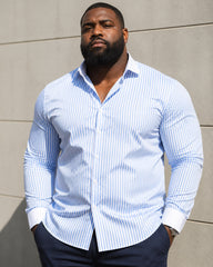 S-3XL Men's Business Stripe Windsor Collar Stretch Long Sleeve Shirt-Free Ironing