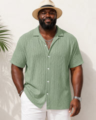 S-2XL Men's Casual Striped Cut-out Lapel Short Sleeve Shirt
