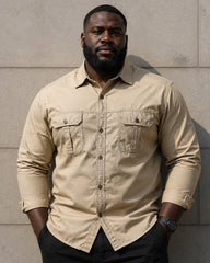 M-6XL Men's Plus Size Cotton Casual Loose Long-sleeved Tooling Shirt