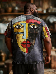 Big & Tall Men's Abstract Face Art Print Round Neck Short Sleeve T-Shirt
