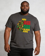 Big & Tall Men's Black Father Lion Red, Yellow, And Green Crown Print Crewneck Short-Sleeve T-Shirt