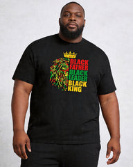 Big & Tall Men's Black Father Lion Red, Yellow, And Green Crown Print Crewneck Short-Sleeve T-Shirt