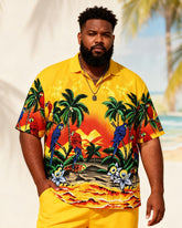 Big & Tall Men's Tropical Parrot Sunset Print Short-Sleeve Polo Shirt