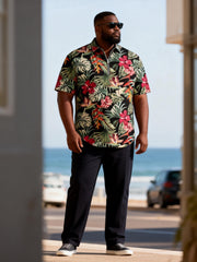 Big & Tall Men's Tropical Floral Print Zipper Polo Short Sleeve Pants Set