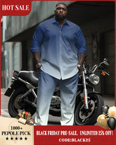 Men's Plus Size Versatile Single Color Gradient Long Sleeve Lapel Shirt 2 Piece Set