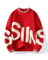 Big & Tall Men's Casual Three-dimensional "SUN" Letter Long Sleeve Sweater L-4XL
