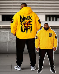 Big & Tall Men's Bright Yellow "Never Give Up" Printed Hoodie Set