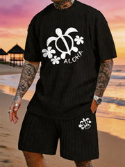ALOHA Turtle Floral Print Texture Large Size Vacation Set