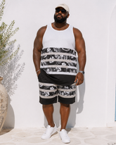 Big & Tall Men's Tropical Floral Stripe Print Tank Shorts Set